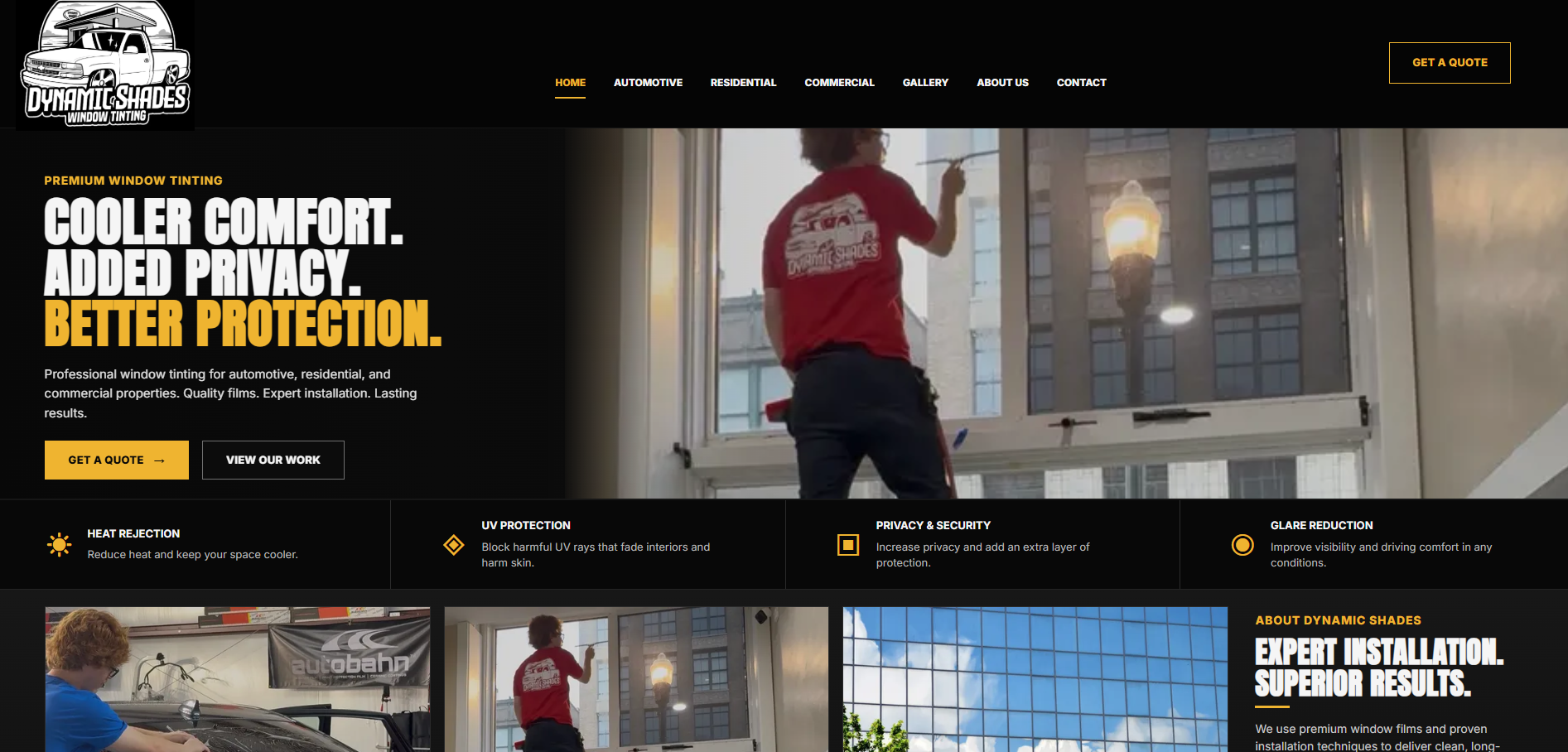 Dynamic Shades website homepage